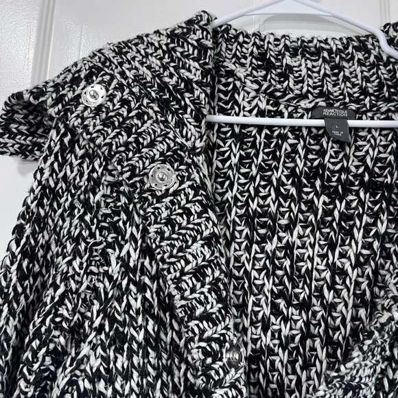 Kennith Cole Reaction Long Blacka and White Snap Front Sweater Jacket Size Large - Picture 9 of 12
